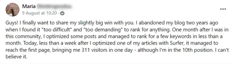 A screenshot of a positive review for blog growth engine