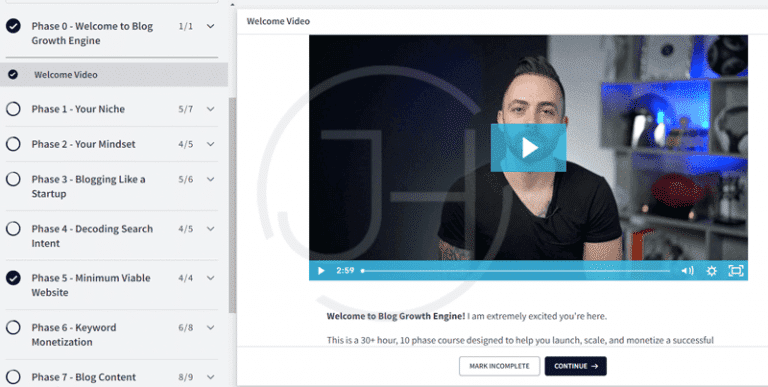 A screenshot of the blog growth engine course overview