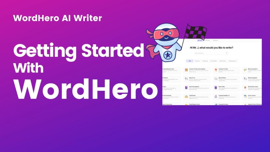 A screenshot of the wordhero interface with text saying "getting started with wordhero