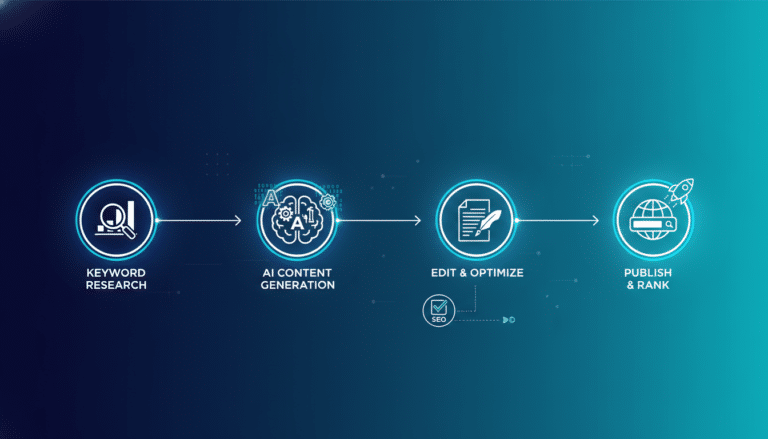 AI content workflow for SEO scaling blueprint diagram