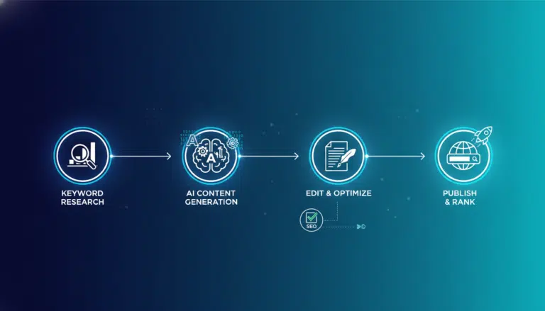 AI content workflow for SEO scaling blueprint diagram