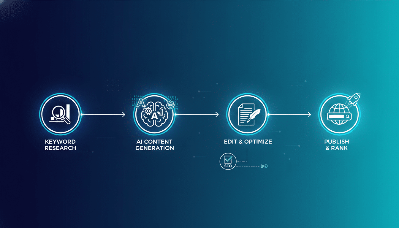 AI content workflow for SEO scaling blueprint diagram
